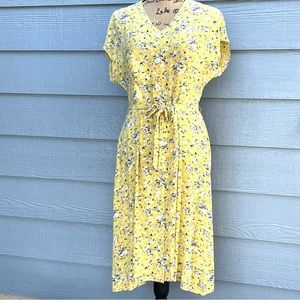 Yellow floral print summer dress.